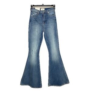 7 For All Mankind Jeans Women Sz 26 Mega Flare‎ Distressed High Rise Boho